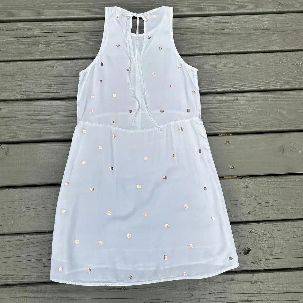 Anthropologie Cloth & Stone Polka Dot Seamed Dress White Rose Gold Size XS
